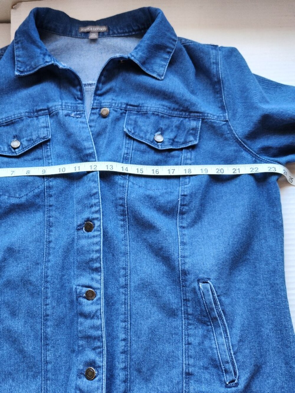 Jessica London Women's Plus 20W Long Sleeve Button Down Long Blue Denim Jacket - Picture 13 of 15